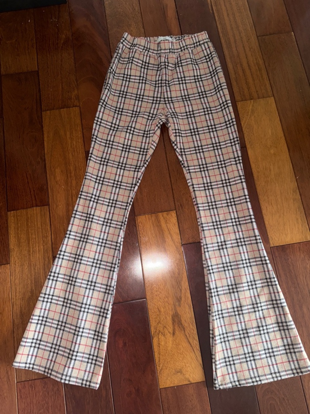 Plaid Flare Pants - Beige Plaid adika